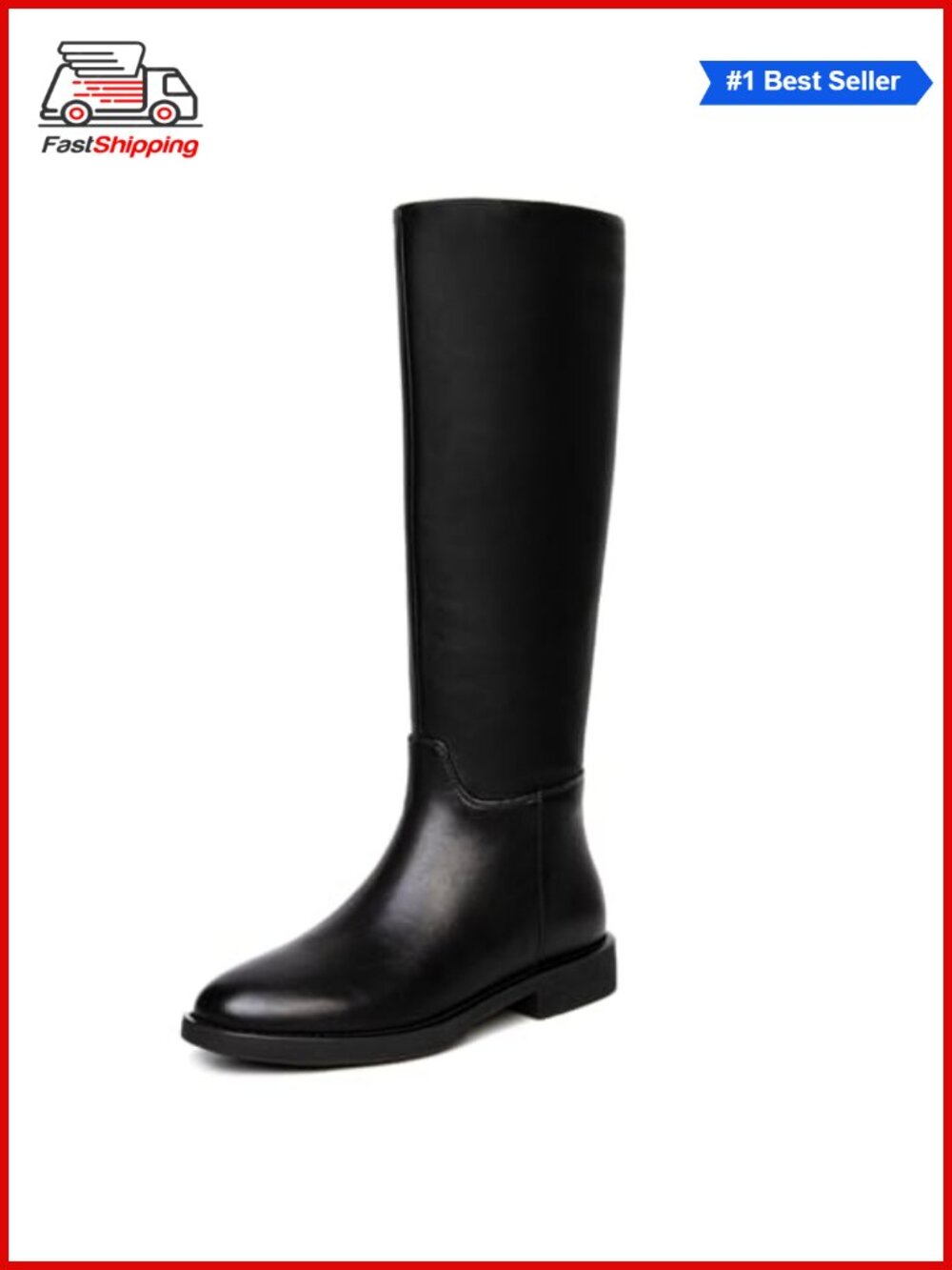 Women's Knee High Boots Flat Round Toe Low Heel Tall Riding Boots Side Zipper